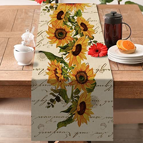 Fall Sunflowers Table Runner, Vintage Spring Summer Table Runner 13”X72”