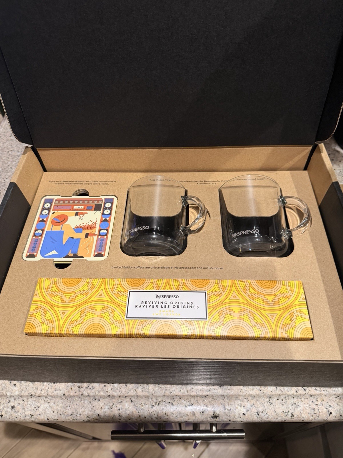 Nespresso Limited Edition Coasters And Glass Mug Set Amaha Uganda 2023