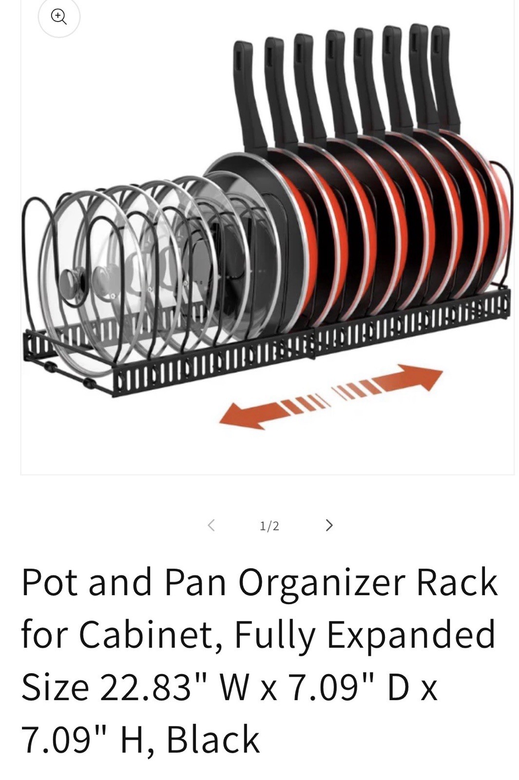 Adjustable Large Freestanding Pan Organizer Metal Black 22.83×7.09×7.09 in