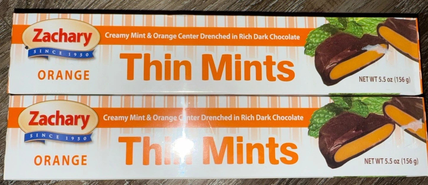 Zachary Orange Thin Mints Dark Chocolate 2-Boxes 5.5 Oz. Each ~ Exp. 02/14/2027
