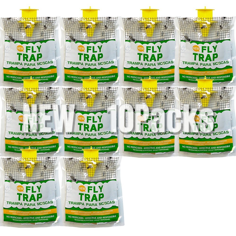 Outdoor Fly Traps 10 pack – Disposable, Hanging Outdoor fly control, flies catch