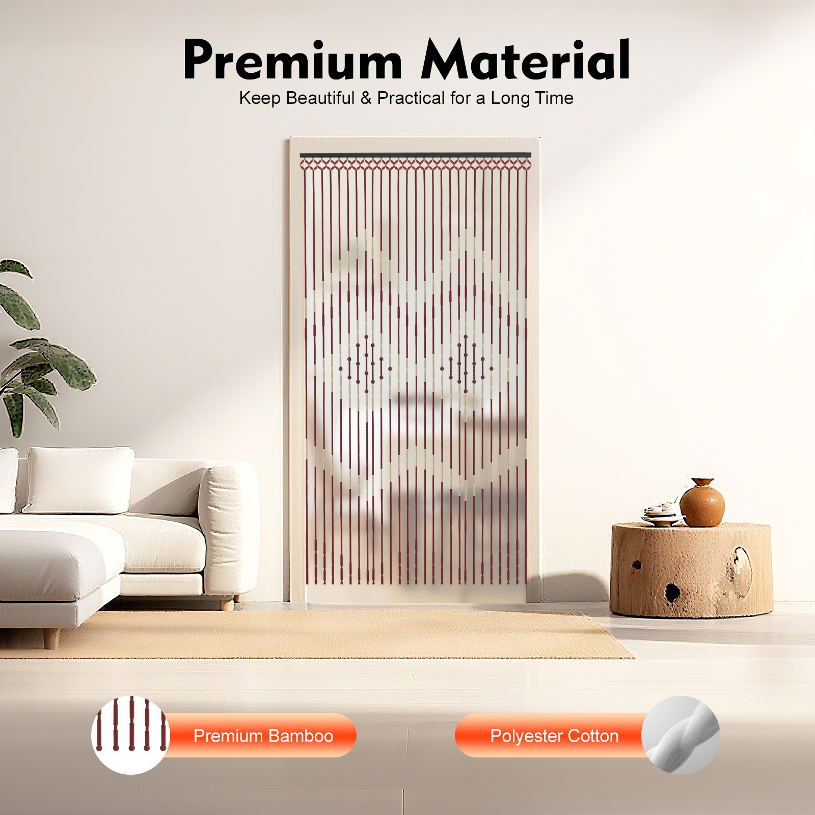 0.9×1.75m Wood Bamboo Beaded Curtain Fly Screen Bedroom Doorway Porch Divider