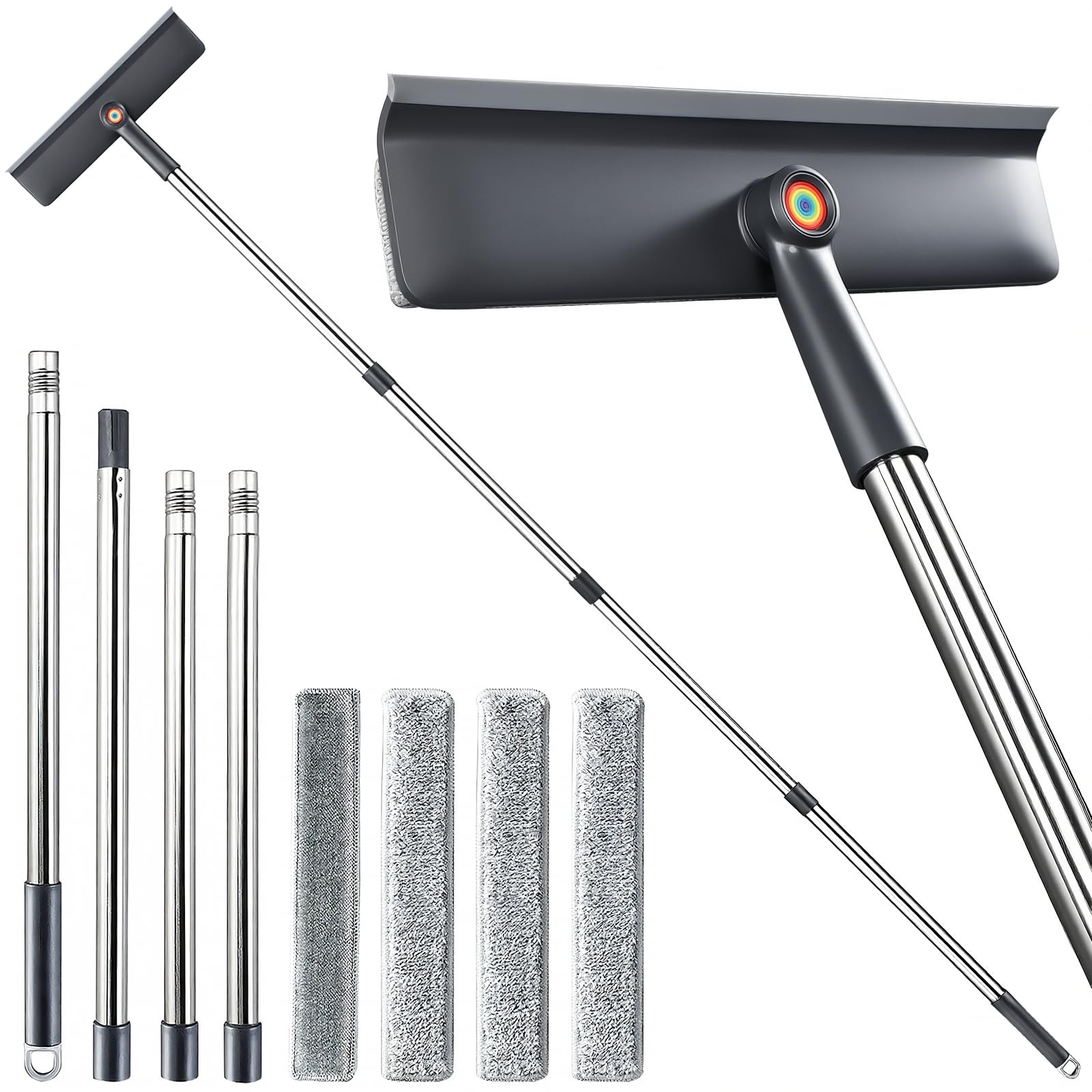 3-in-1 Window Squeegee for Home – 60″ Window Cleaning Kit with 3 Microfiber C…