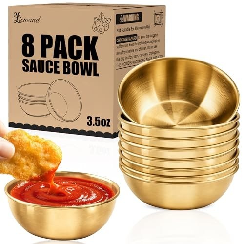 Stainless Steel Gold Dipping Bowls 3.5oz 8 Pack Ramekins Sauce Cups Stackable