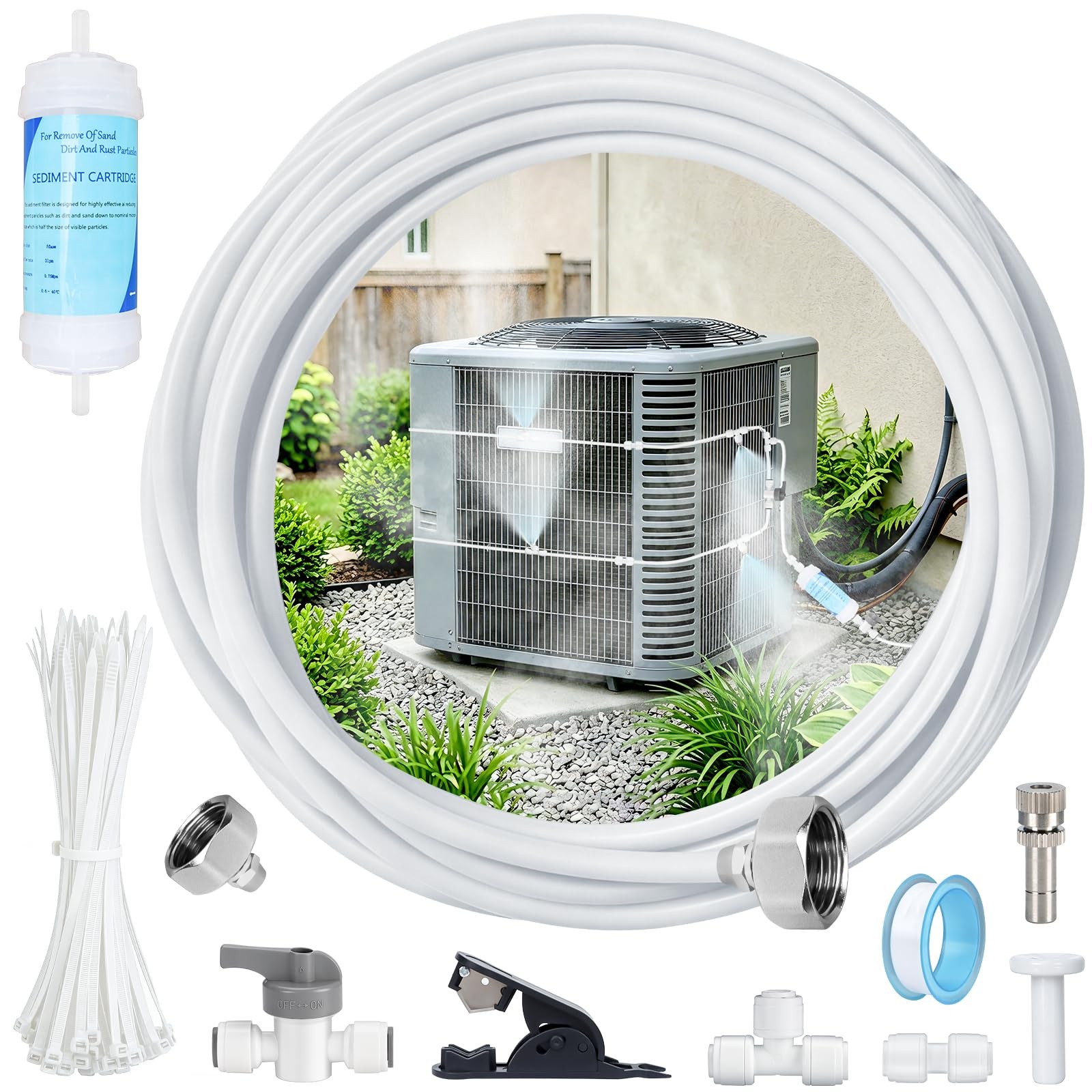 Air Conditioner Evaporative Cooling Kit AC Condenser Misting System Water Filter