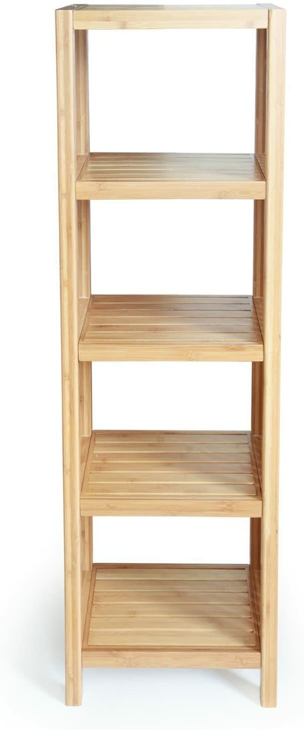 Bamboo Tall Bathroom Shelf Organizing Towel Corner Rack / Cabinet Storage-5 Tier