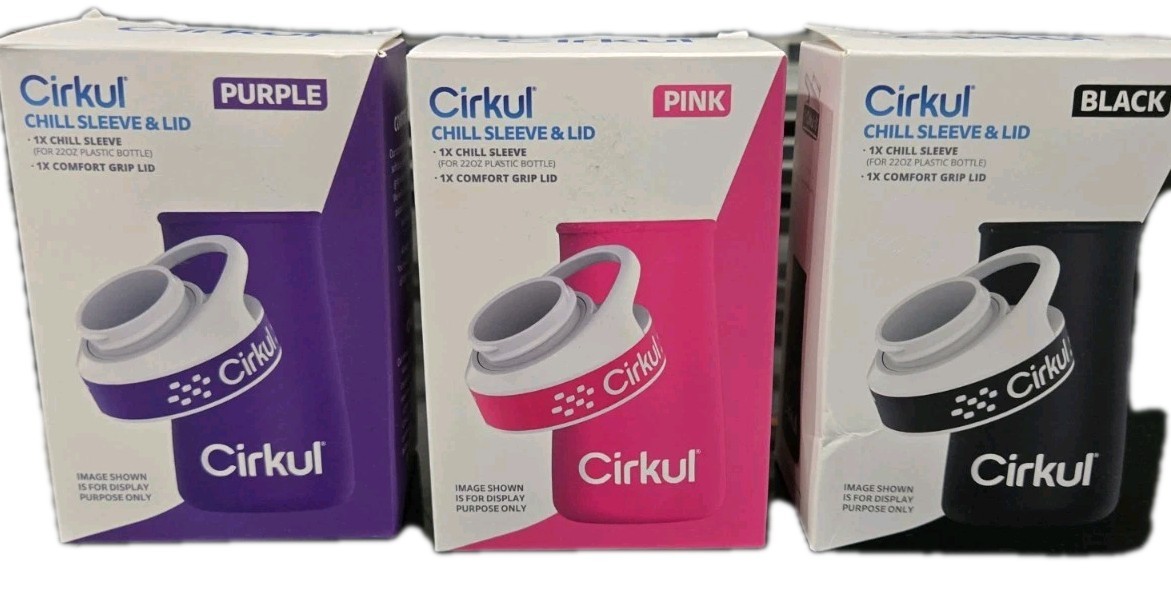 Lot Of 17 Cirkul Chill Sleeve Comfort Grip Lids 22oz Bottle Black Pink Purple