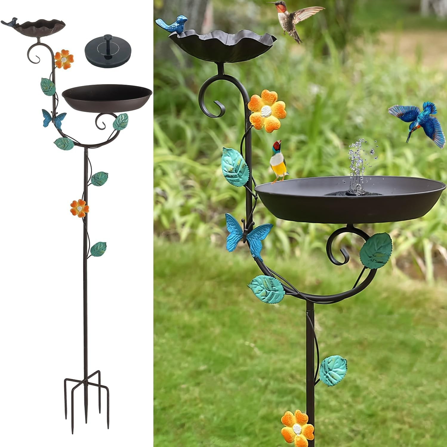 Free Standing Solar Bird Bath, 58″ Tall Decorative Birdbath and Feeder Combo,