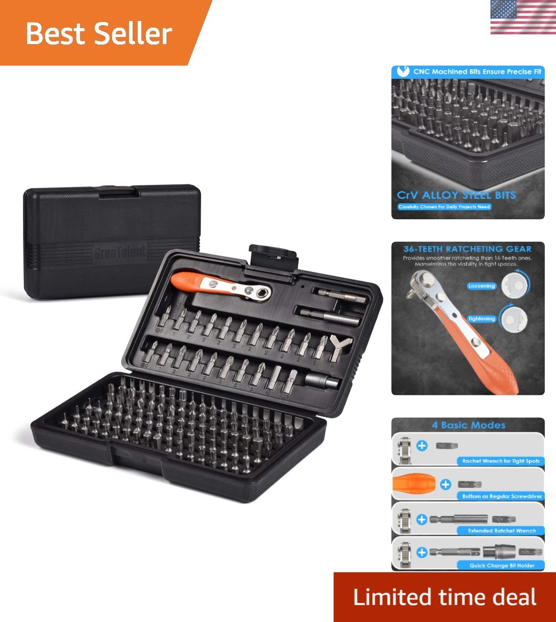 Versatile 133-in-1 Tool Set with 4.3-Inch Mini Ratchet Wrench for Home Repairs