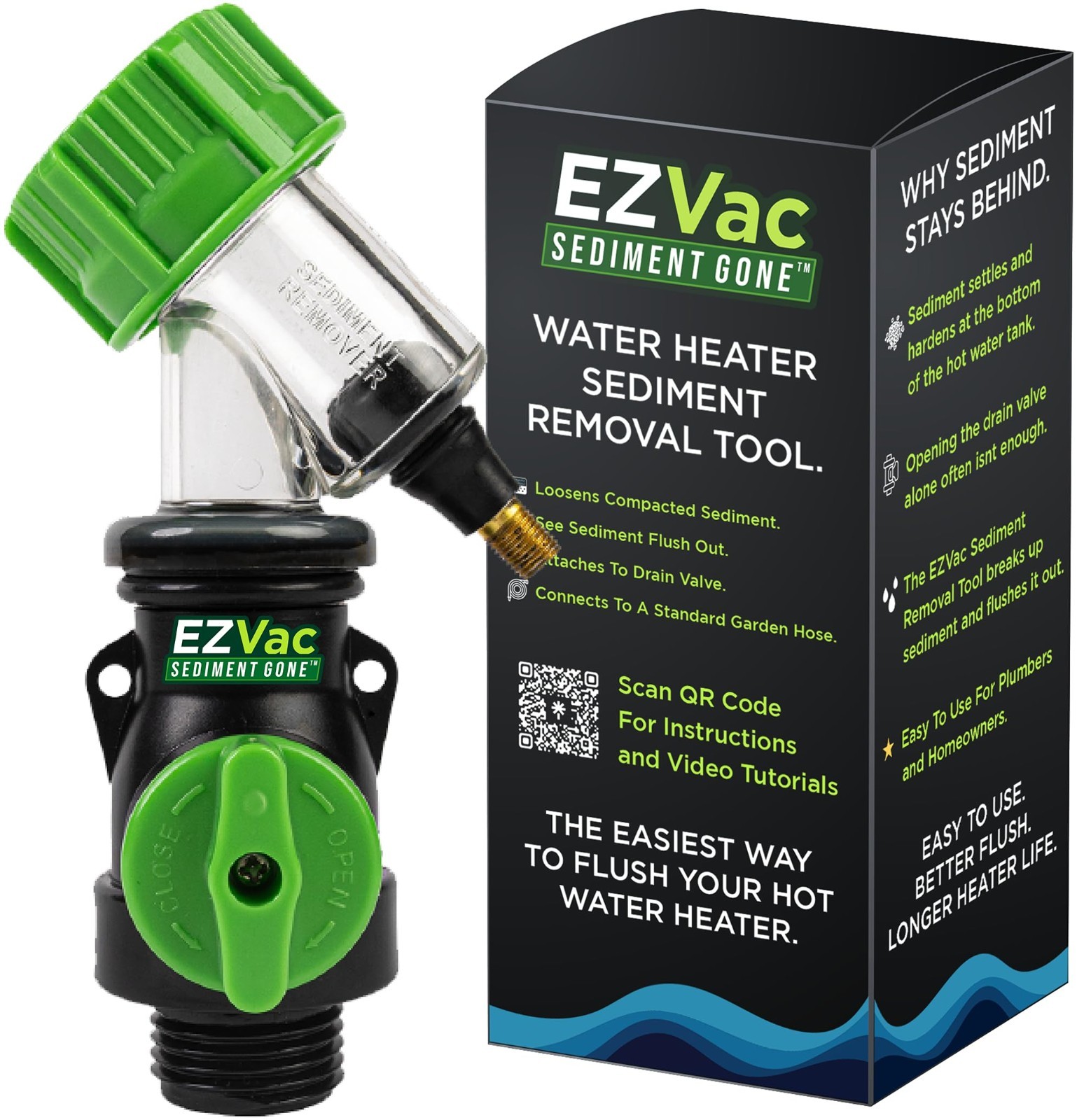 EZVac Water Heater Sediment Removal Tool – Flushes & Breaks Up Clogs