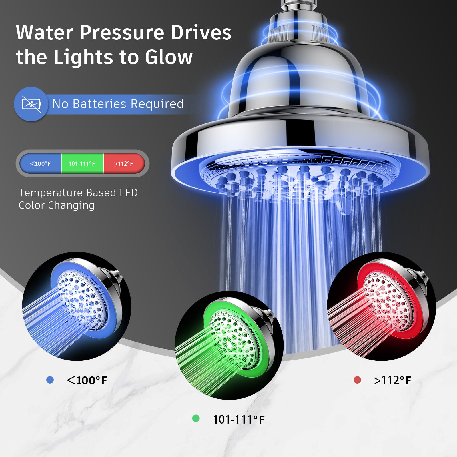 FEELSO Shower Head with LED, High Pressure Rain Shower Head with Filters 7 Modes