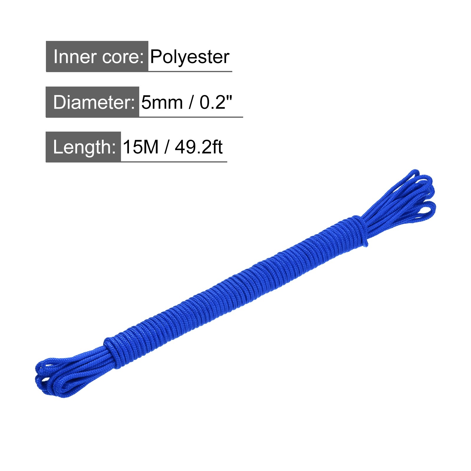 Polypropylene Rope Braid Cord 15M/49.2ft 3/16″ 5mm Blue for Indoor Outdoor