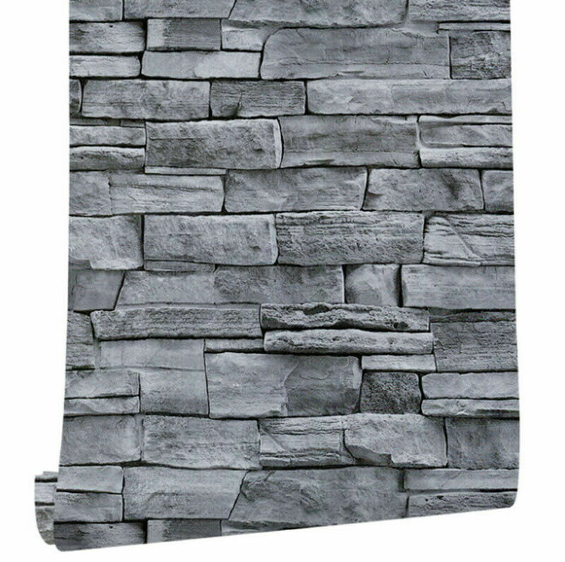 Gray Stone Self Adhesive Wallpaper 3D Brick Peel and Stick Contact Paper C#
