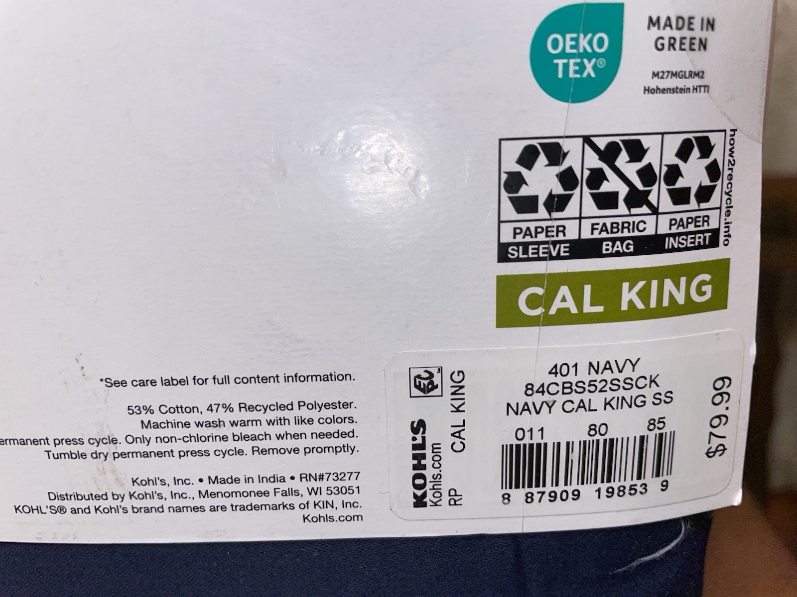 Sonoma Goods 525 Thread Count 4 Piece Cal King Easy Care Sheet Set Navy Blue New