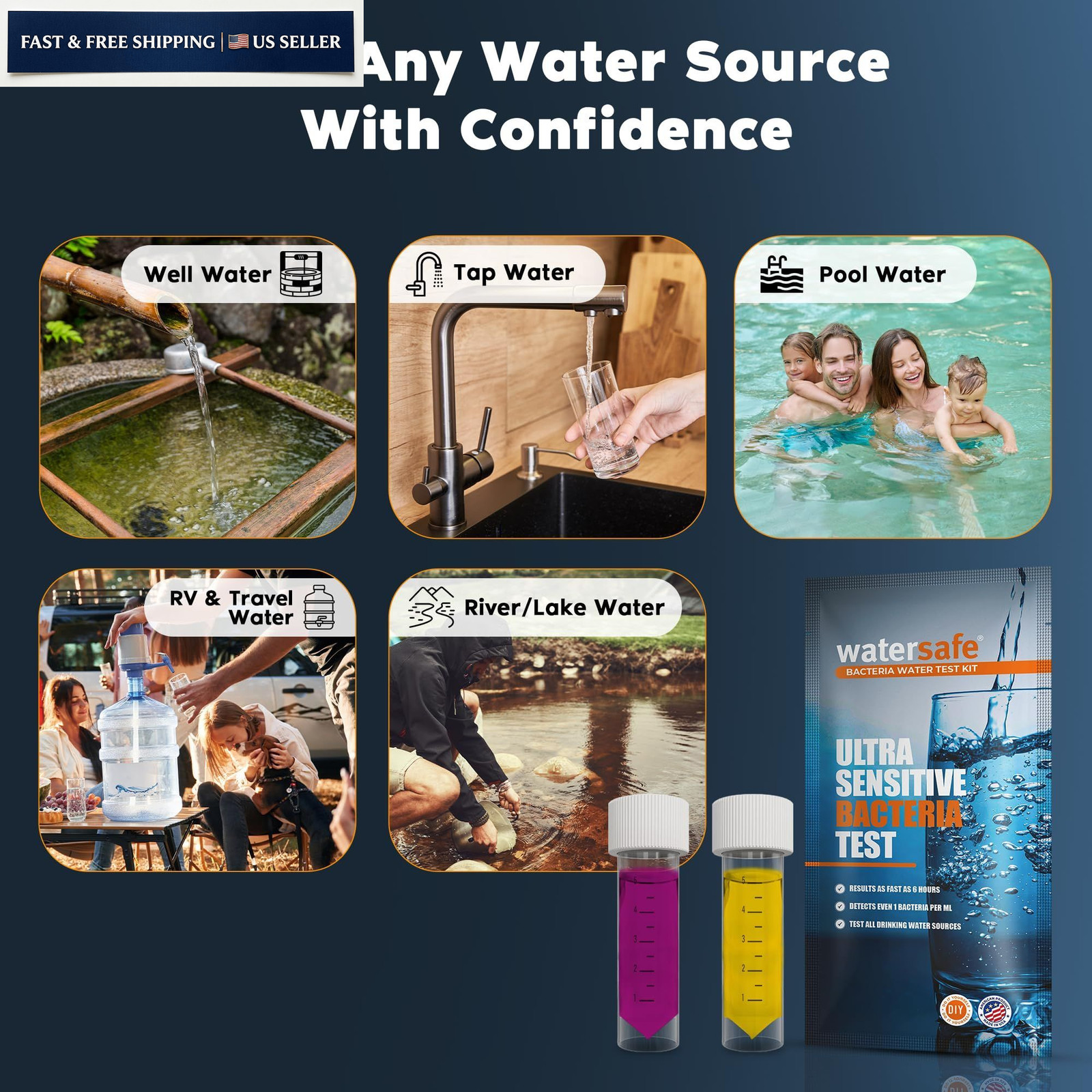 Watersafe® Bacteria Water Test Kit – USA-Made – Results as Fast 6 Hours –…