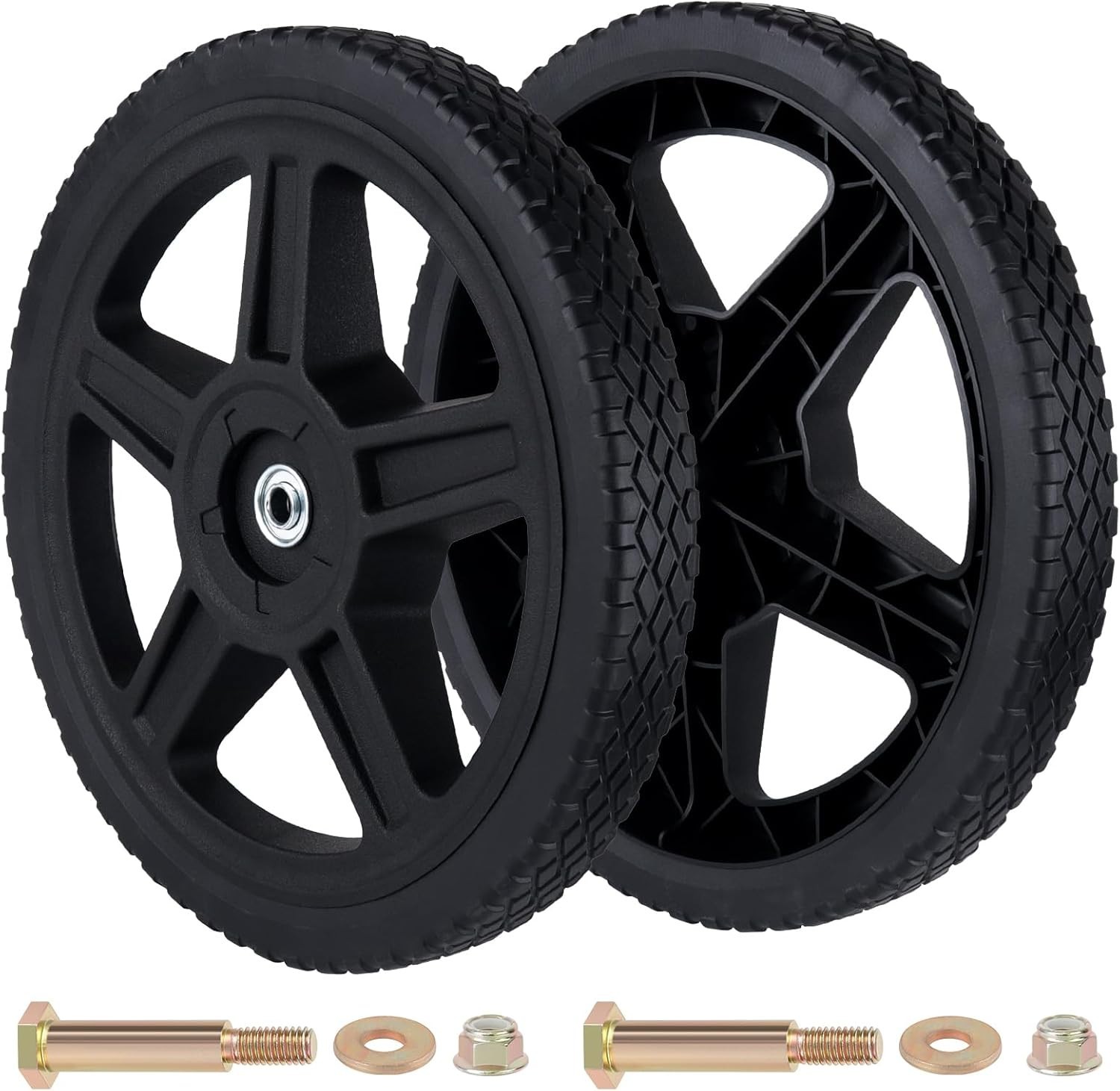 2 Pack 14″ Push Lawn Mower Wheels 2 Pcs 14 Inch 14 Inch, Black-2Pack