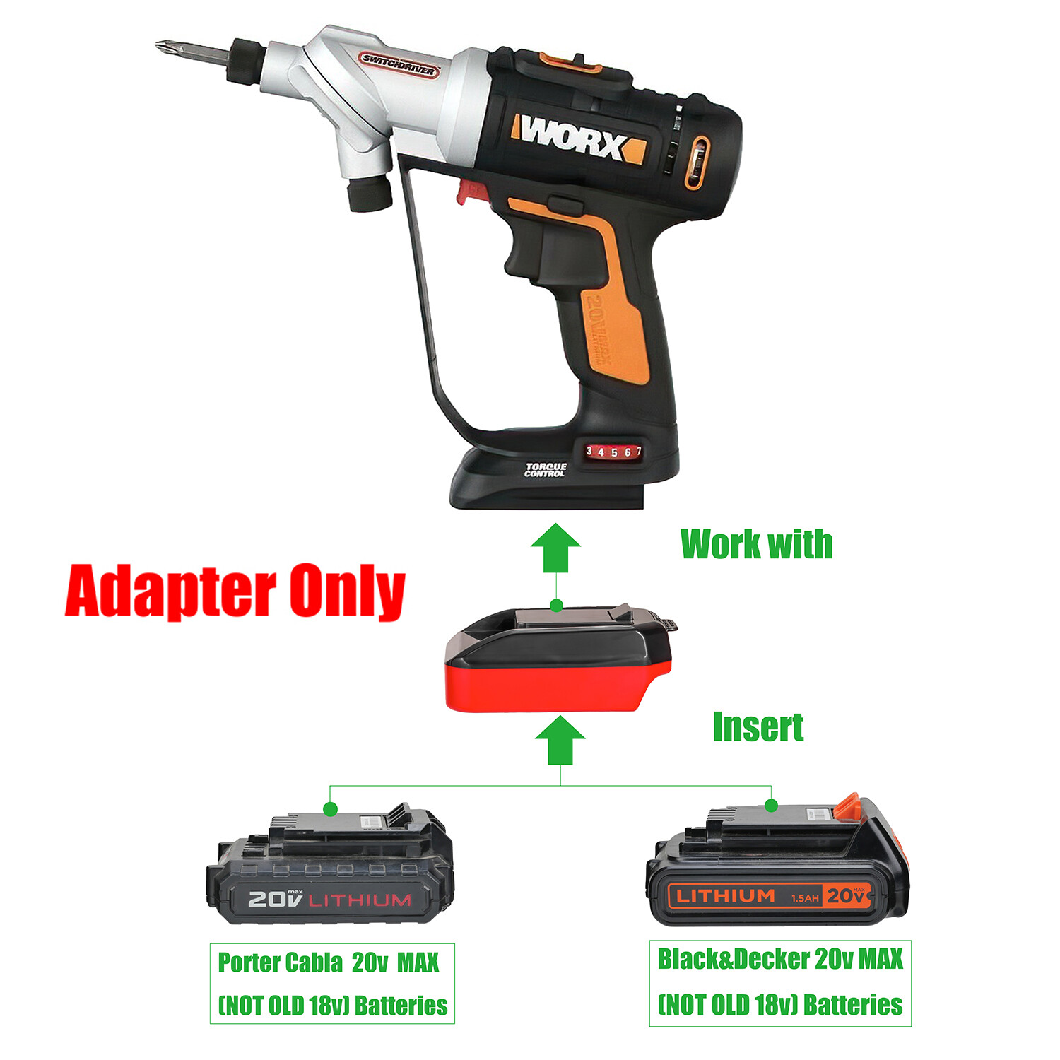 1x ADAPTER# BLACK&DECKER 20V MAX BATTERY TO WORX 20v USA VERSION HYDROSHOT TOOLS