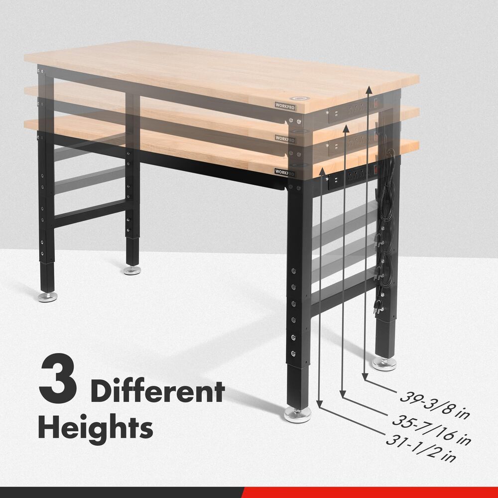 WORKPRO 48″ Heavy-Duty Workbench Adjustable Rubber Wood Top Workstation 2000 LBS