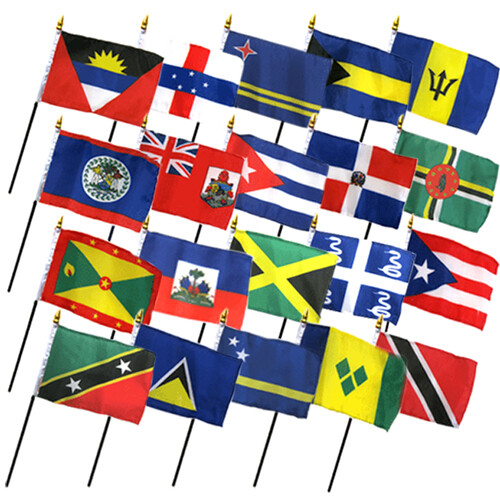 Set of 20 Caribbean Country Flags 4x6in Stick Flags of The Caribbean