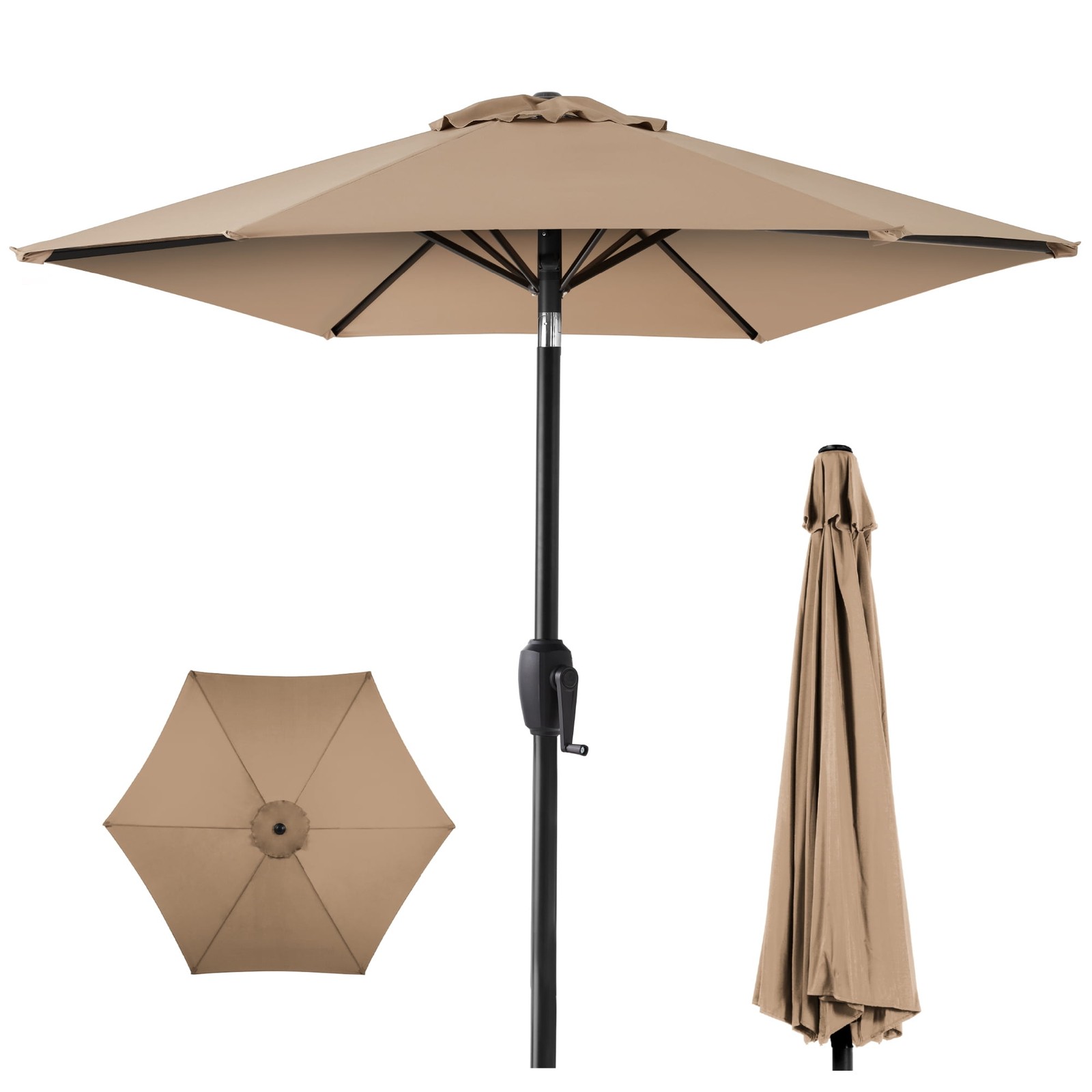 7.5ft Heavy-Duty Outdoor Market Patio Umbrella w/ Push Button Tilt, Easy Crank