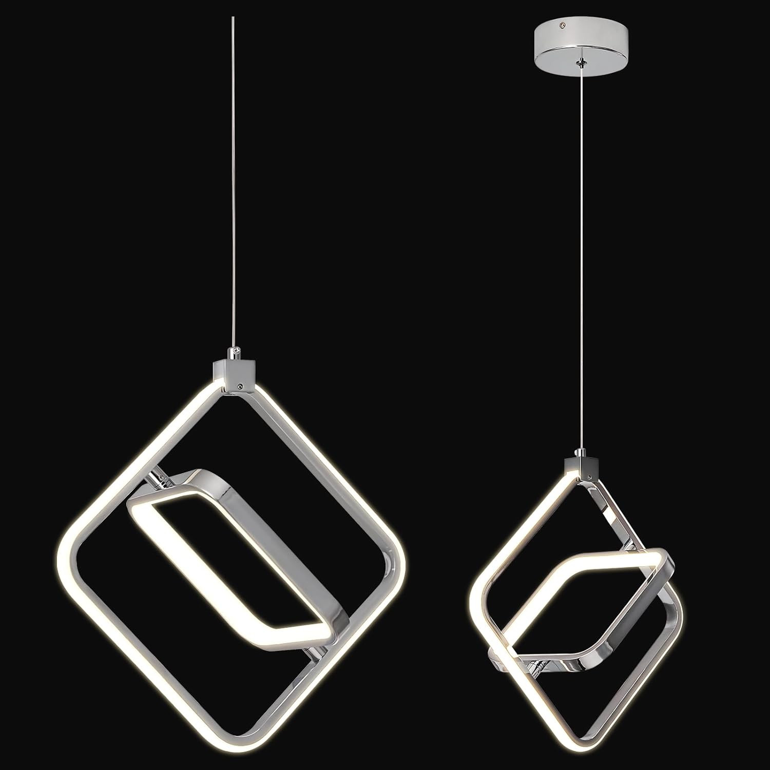 Modern LED Chandelier Chrome Rectangular Pendant Light Fixtures 4000K 20W Dimmab