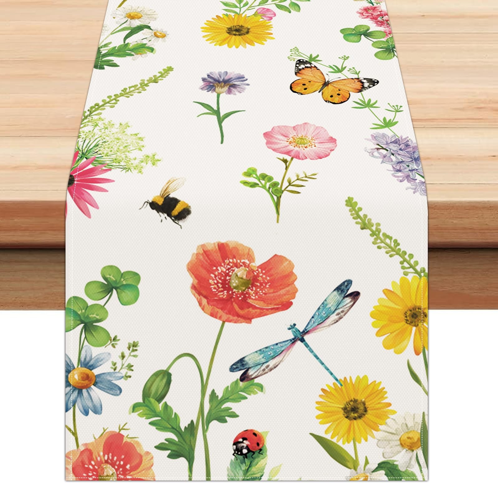 Bonhause Spring Floral Table Runner 13×72 Inch 13″W x 72″L, Wildflower