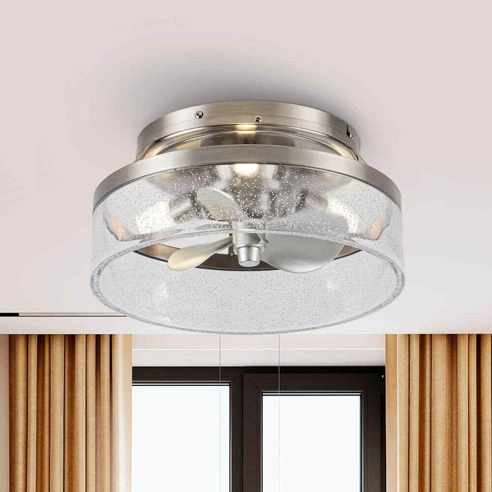 IHOMEadore 12.6 in. Indoor Stain Nickel Flush Mount Caged Ceiling Fan w/Remote