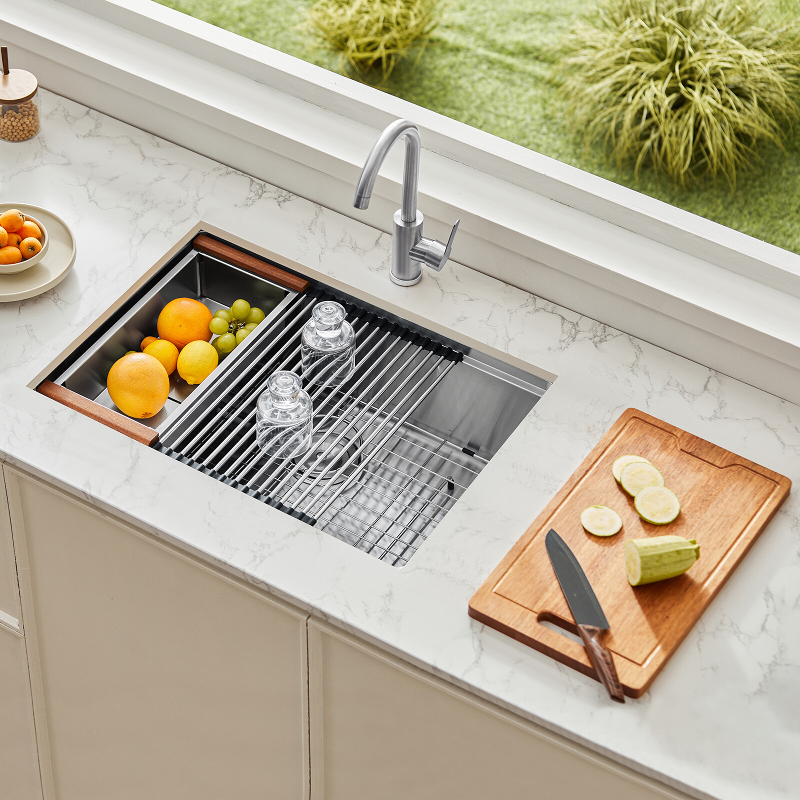 27″ Drop In Kitchen Sink Undermount Kitchen Sink Single Bowl Basin Stainless