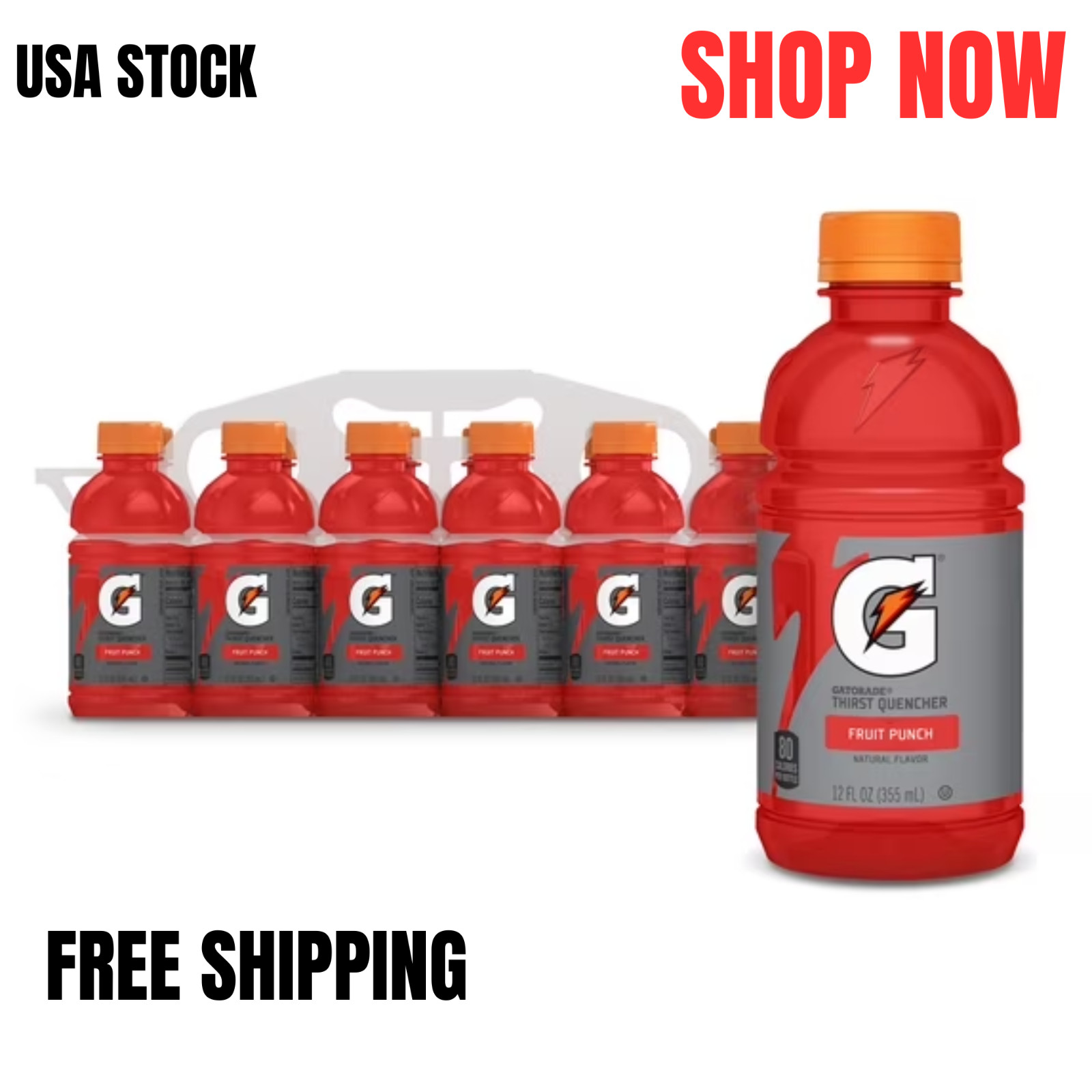 Gatorade Thirst Quencher Fruit Punch Sports Drinks, 12 fl oz, 12 Count Bottles