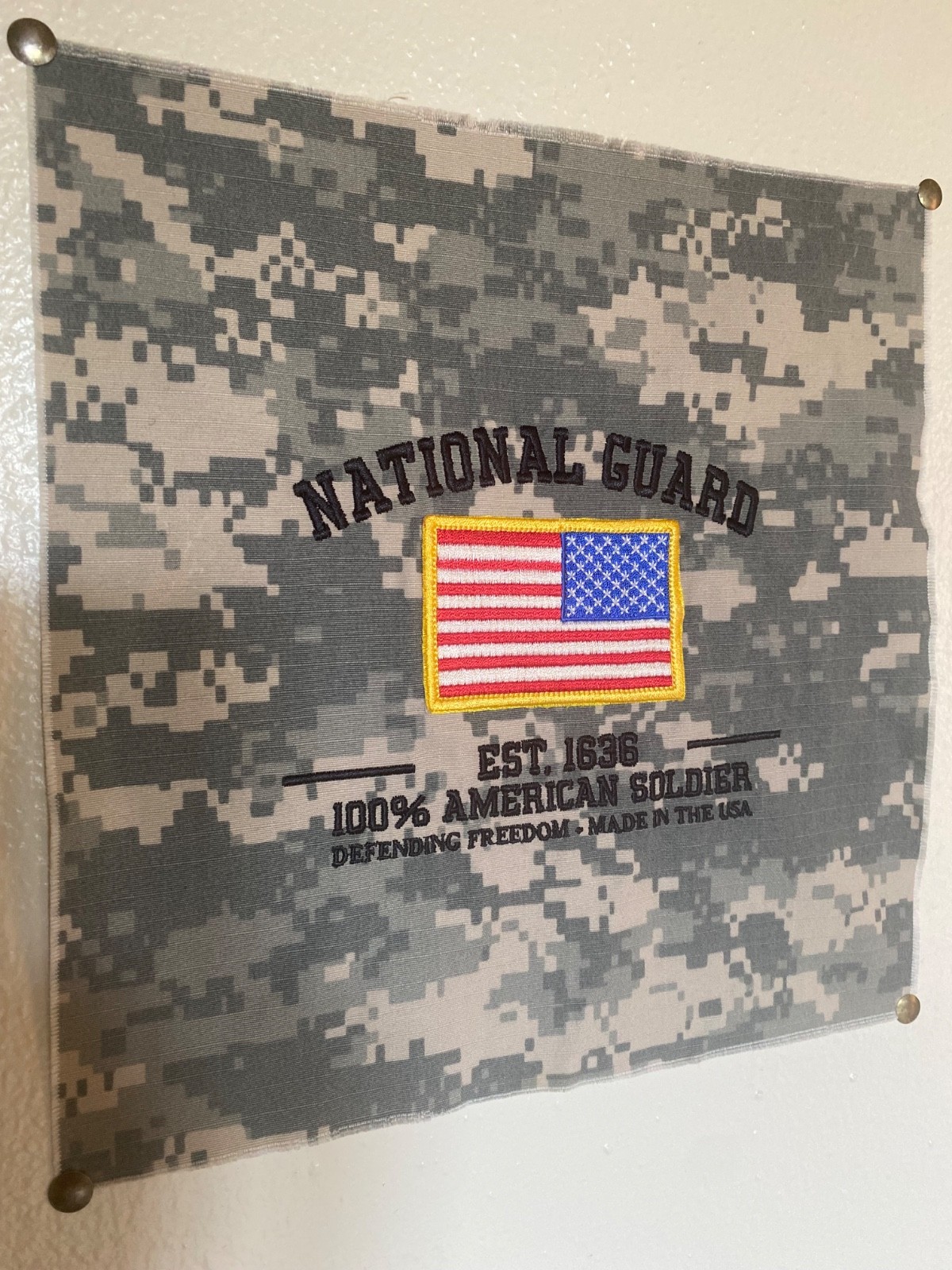 NATIONAL GUARD AMERICAN FLAG WALL ART CANVAS POSTER REVERSE UCP CAMO MADE IN USA