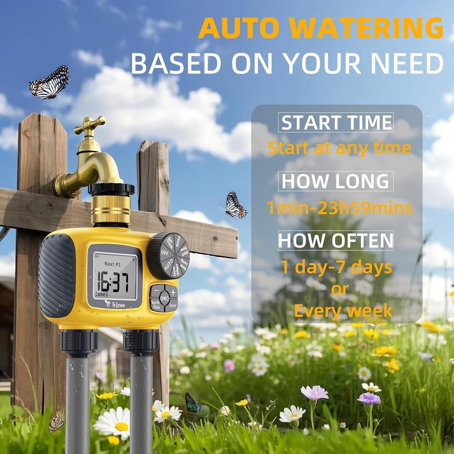 Programmable Water Hose Sprinkler Timer 2 Zone Garden Drip Irrigation Timer