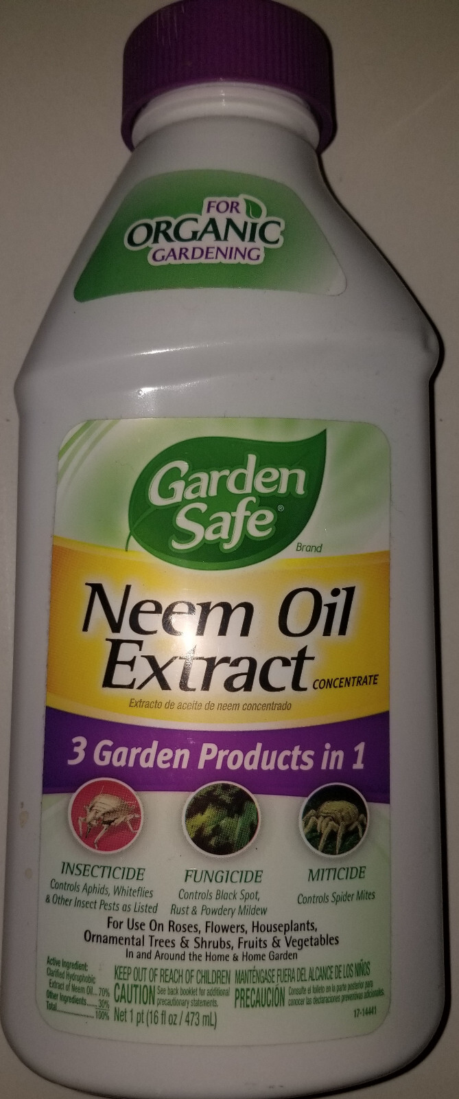 Garden Safe Neem Oil Extract Concentrate 3-In-1 Insecticide Fungicide Miticide