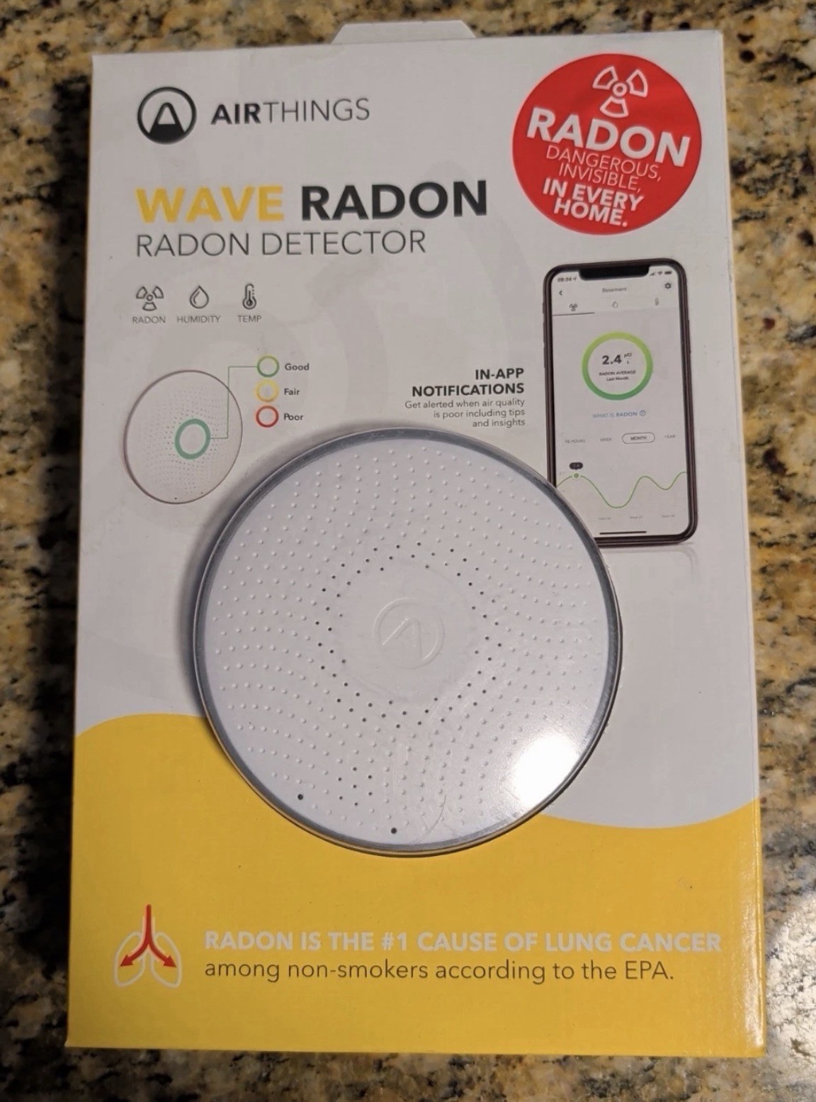 Airthings Wave Radon 2951 Radon Detector Humidity & Temperature Monitoring
