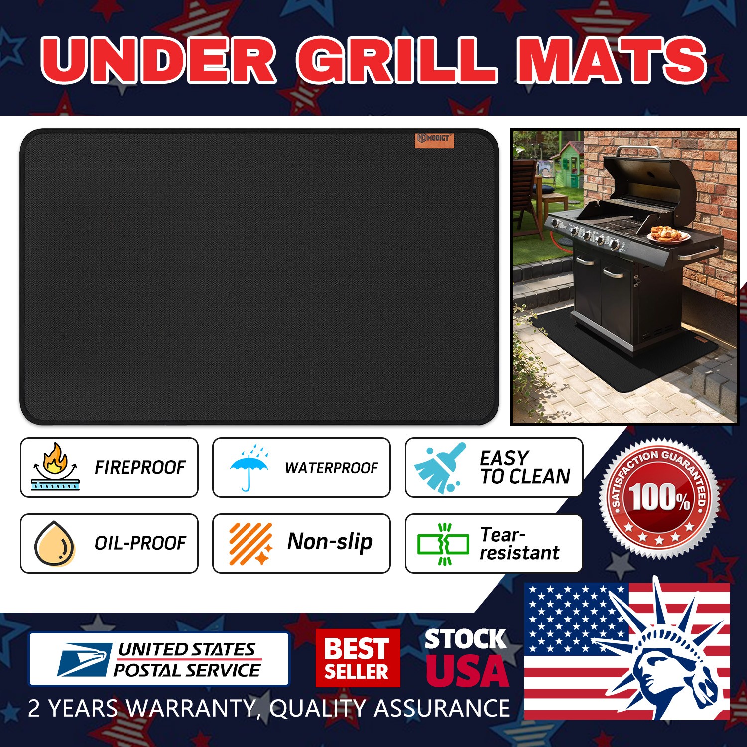 10SQFT Under Grill Mat 30*48 inches for Outdoor Grill, Double-Sided Fireproof
