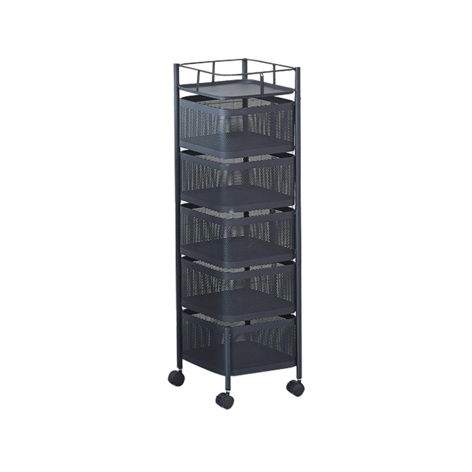5 Tier Kitchen Rotating Storage Trolley Utility Vegetable Mobile Shelf Square