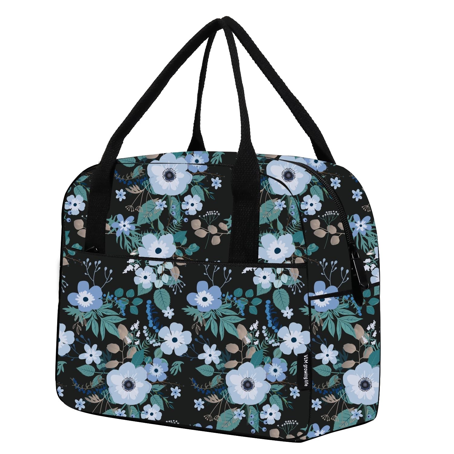 Lunch Bag Lunch Box for Women Men Reusable Insulated Lunch Tote Blue Floral