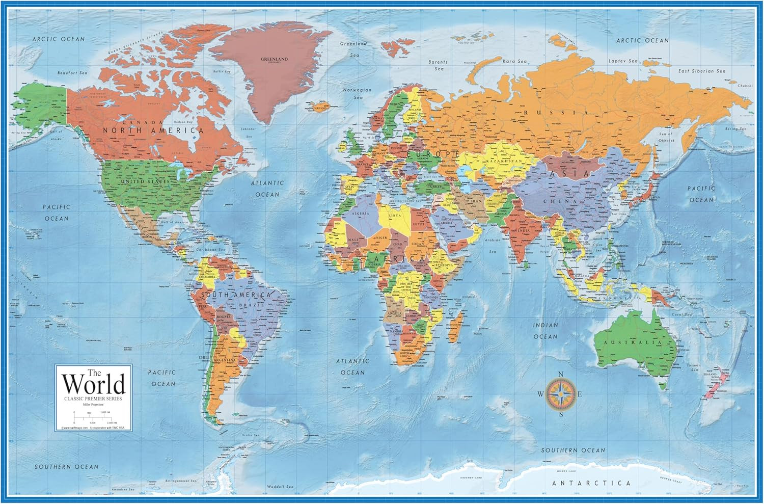 Swiftmaps World Premier Wall Map Poster Mural 24H X 36W