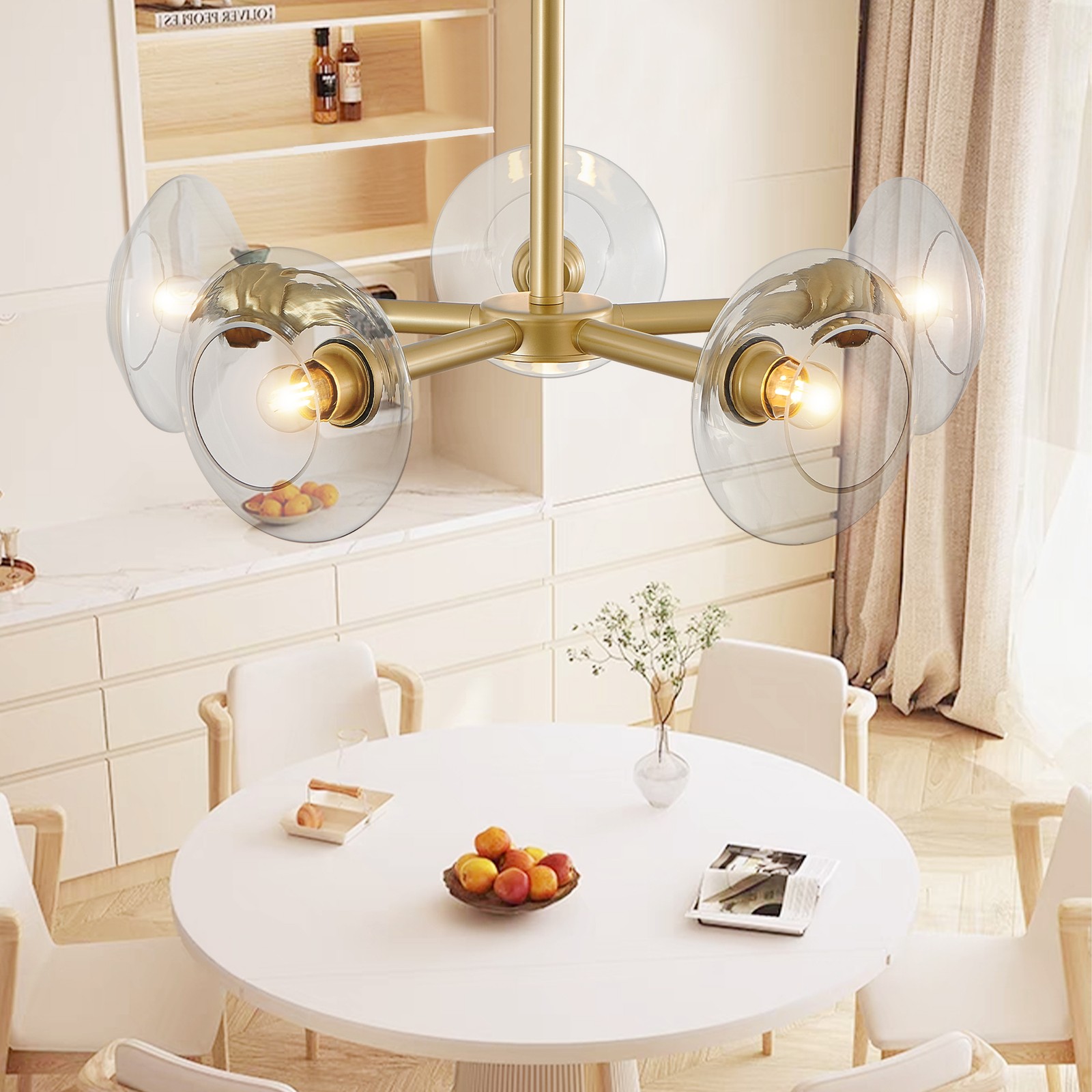 27″ Elegant Pendant Light with Clear Glass Shade Gold Chandelier Modern Fixture