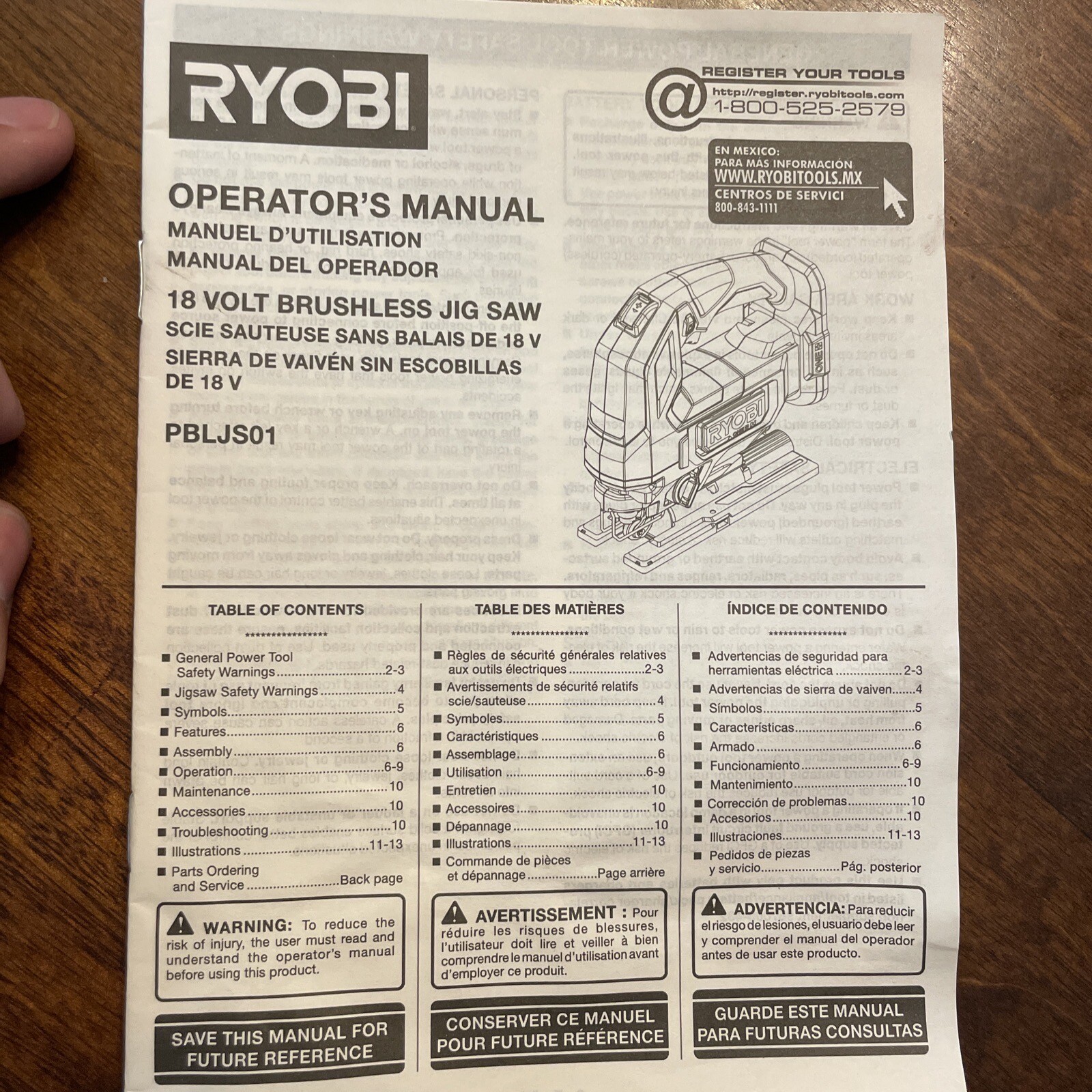 Ryobi Brushless Jig Saw Operator’s User Manual PBLJS01 Instructions Only