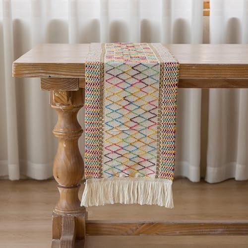 Boho Table Runner for Easter Decorations 12×48 Inches Farmhouse 48″L Colorful