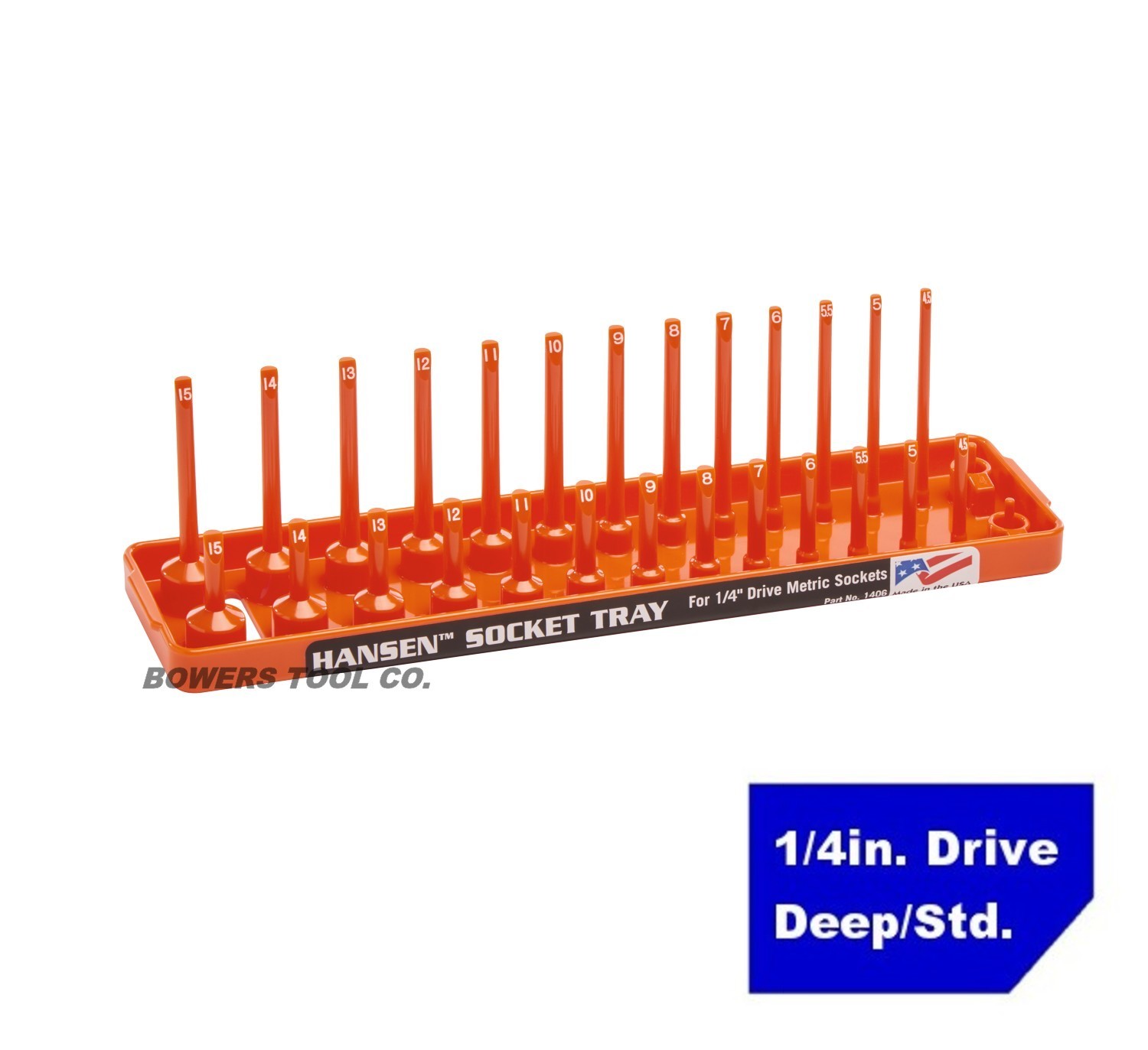 Hansen Global 1/4″ Drive Socket Tray Holder Set Metric SAE Standard Deep Orange