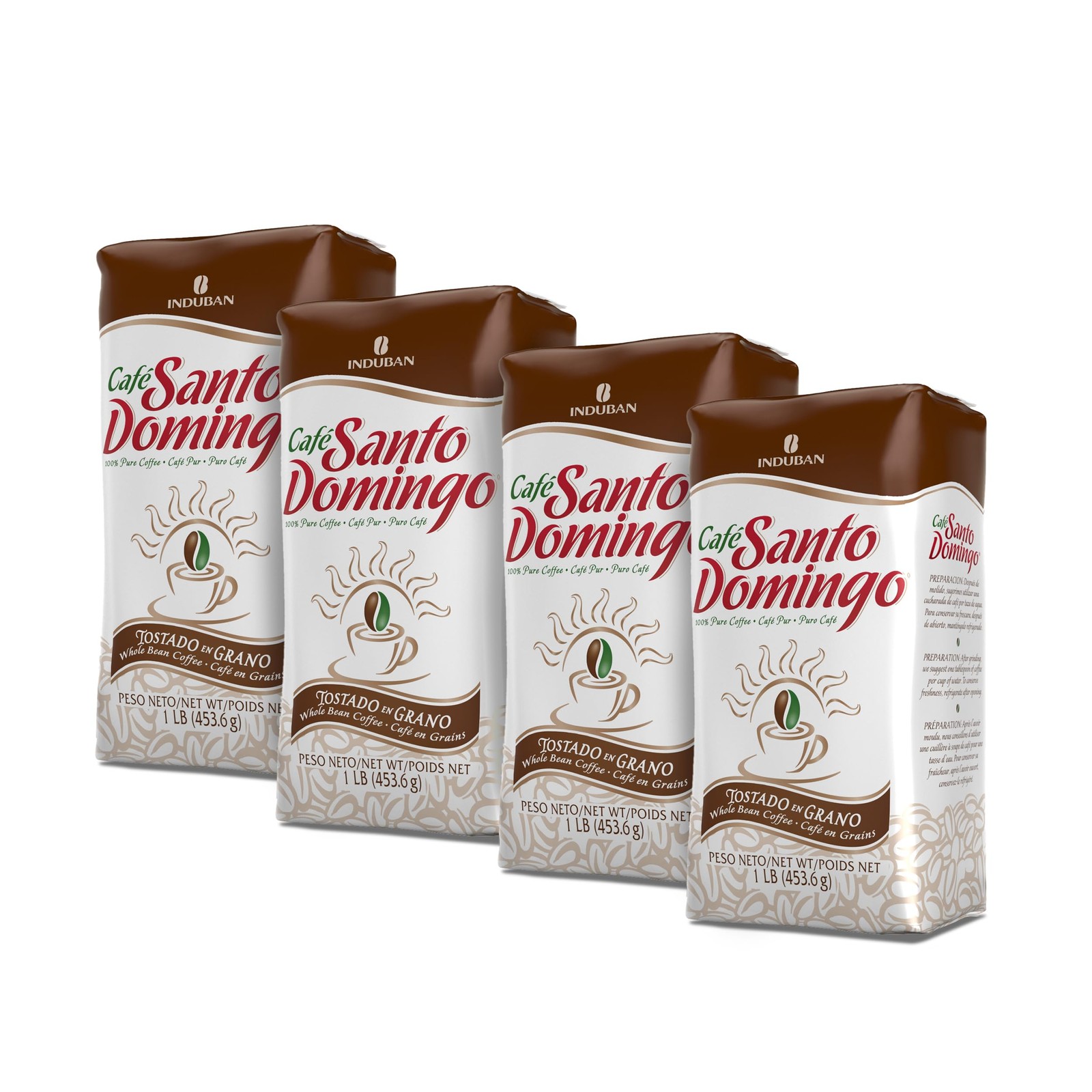 Café Santo Domingo, 16 oz Bag, Whole Bean Coffee, Medium Roast Pack of 4