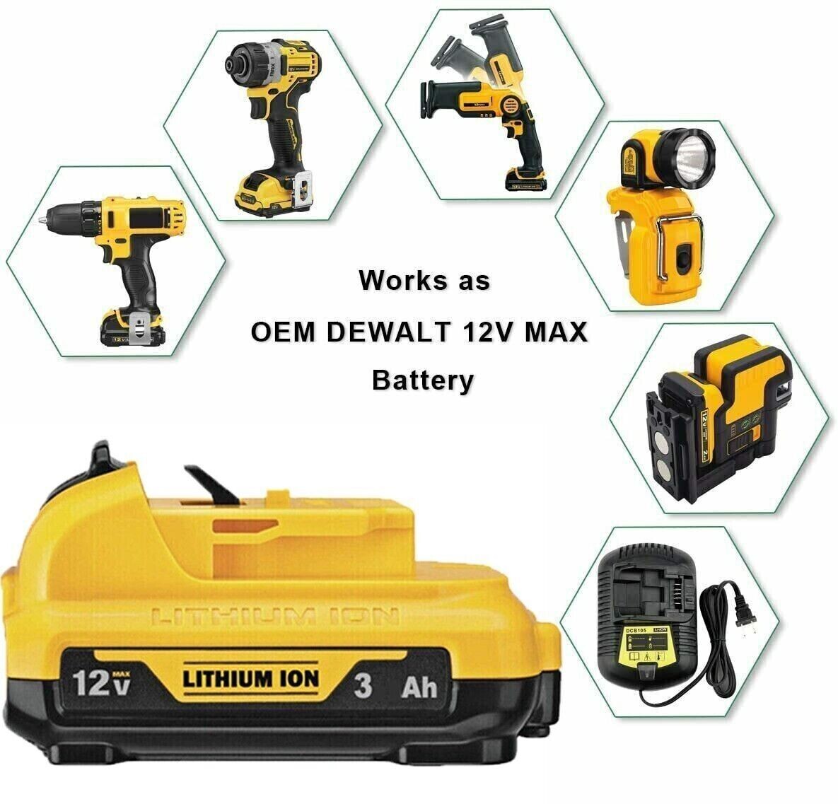 2Pack 3.0Ah 12Volt Max Lithium-ion Battery For Dewalt DCB127-2 DCB120 DCB121