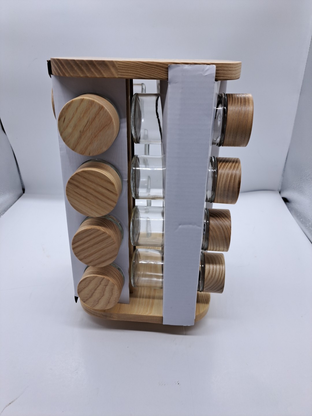 Revolving Countertop Wooden Spice Rack Herbs Holds 16 12″X7″X7″