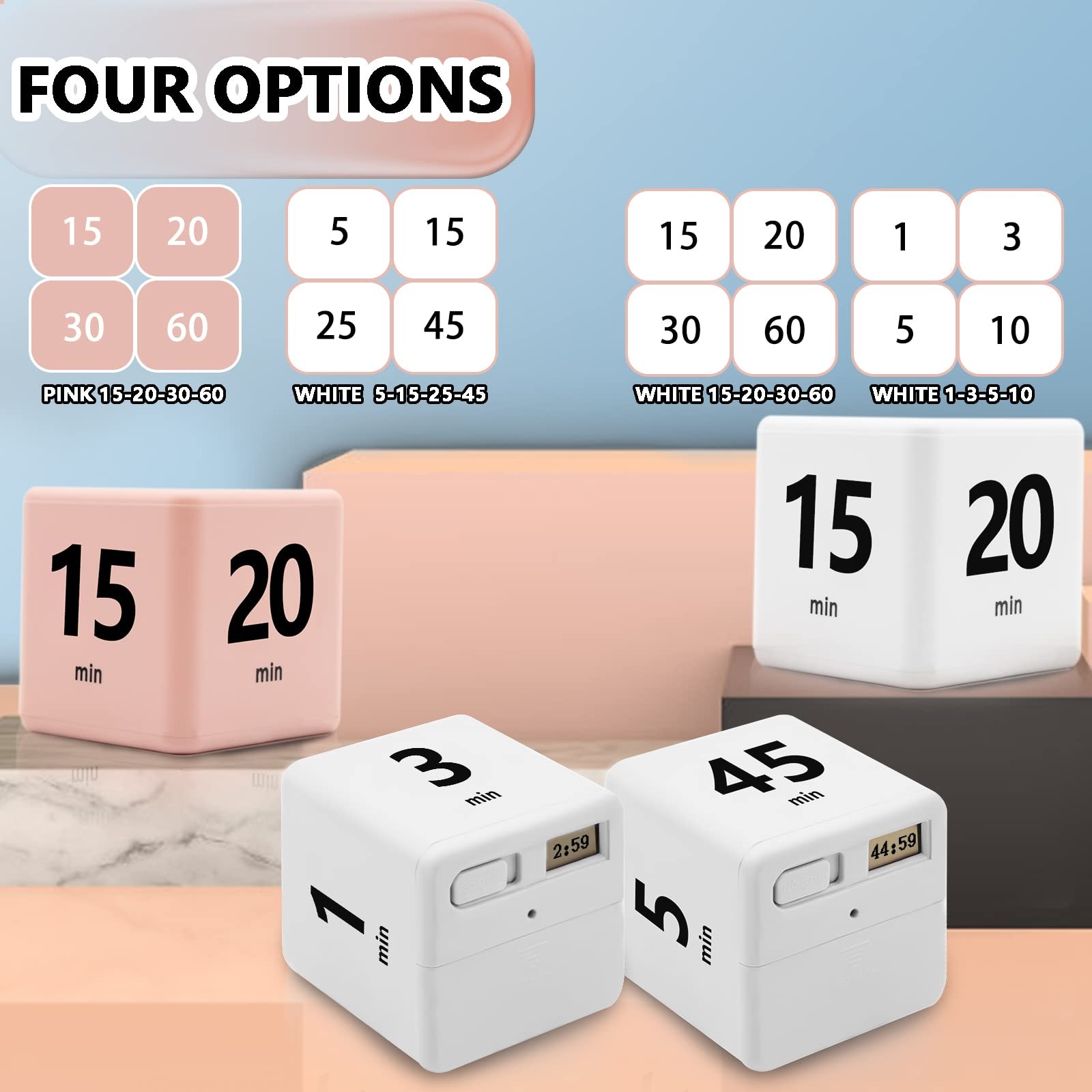 Cube Timer, Time Management and Countdown Settings with 15-20-30-60 Min（ Pro）