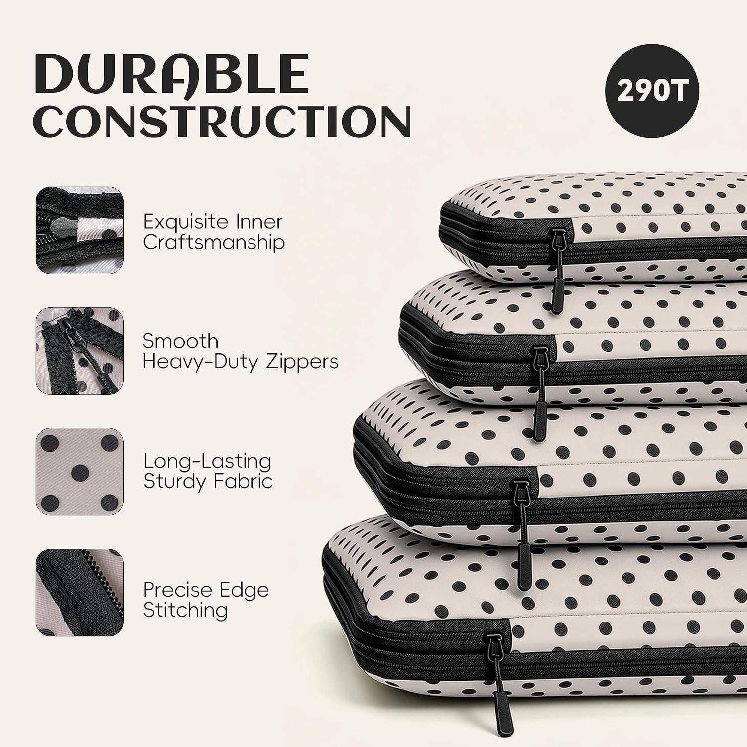 4pc Compression Packing Cubes Set Travel Luggage Organizer Bags Expandable Zip