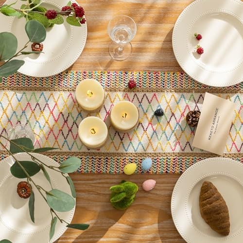 Boho Table Runner for Easter Decorations 12×48 Inches Farmhouse 48″L Colorful