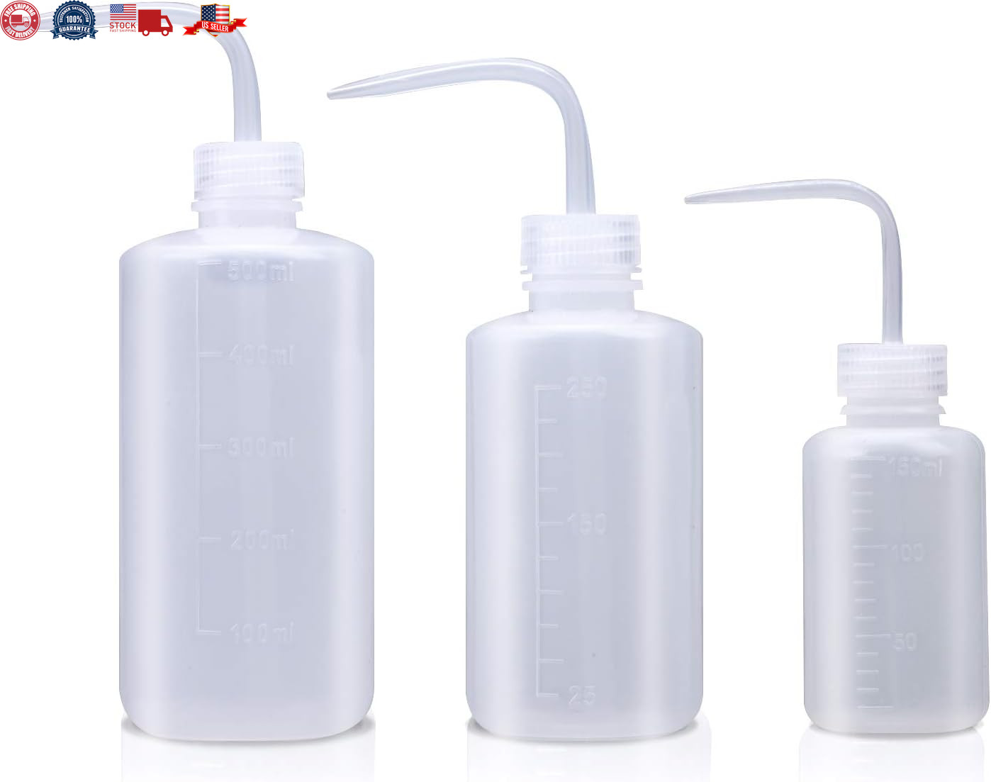 3 Pack Squirt Squeeze Bottle 150/250/500ml Narrow Mouth LDPE Clear Lab Safety