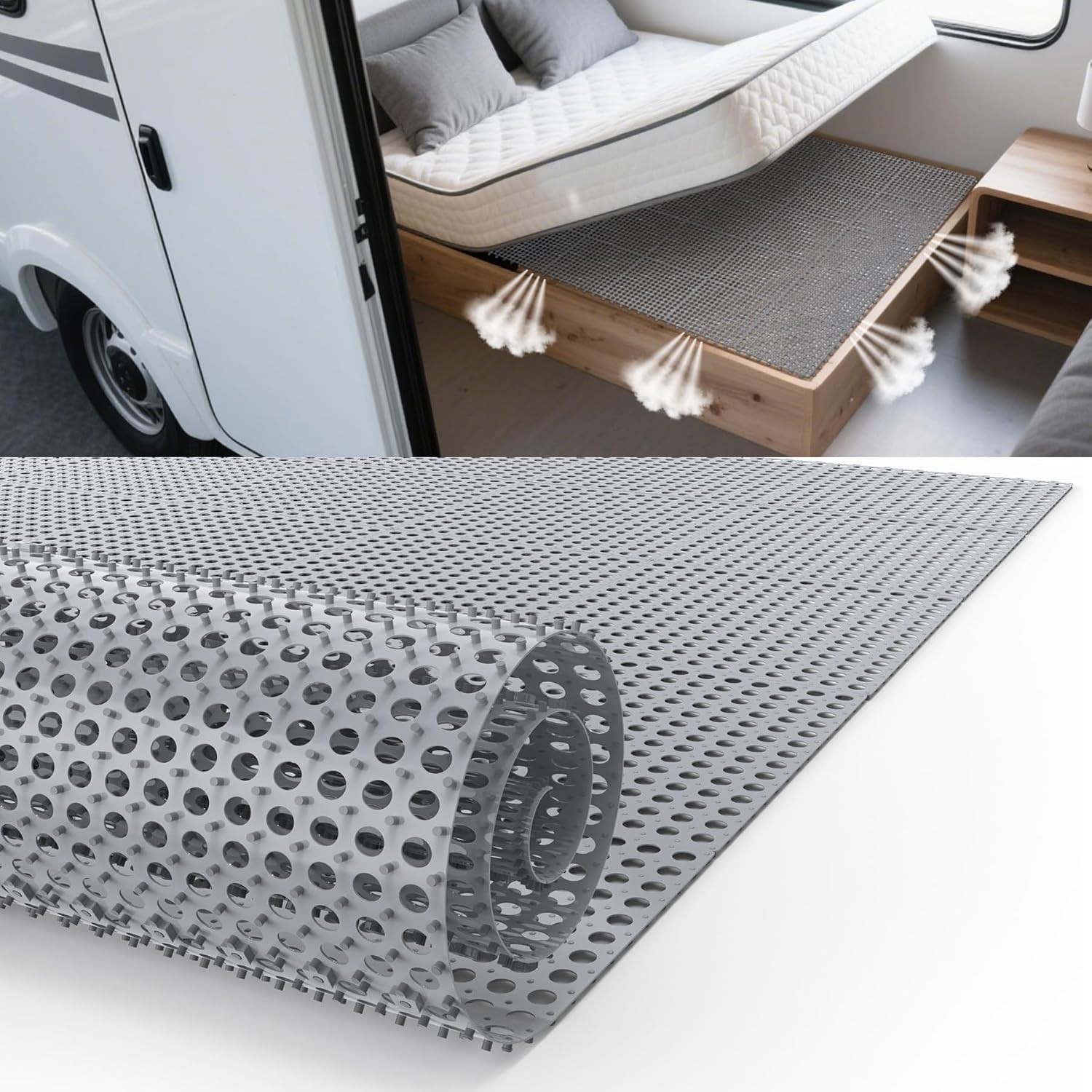 Plastic Ventilated Mattress Underlay Pad for RV Boat Camper – 83″ L X 59″ W Inte