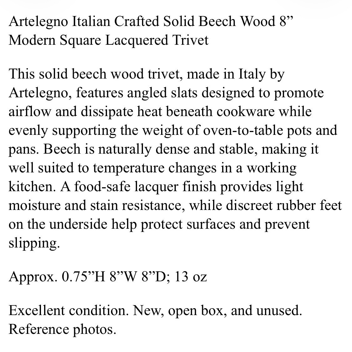 Artelegno Italian Crafted Solid Beech Wood 8” Modern Square Lacquered Trivet